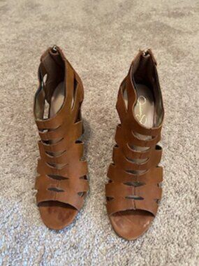 Women's Heels Strappy Jessica Simpson Brown 7 1/2B Leather Upper 4-Inch Heel